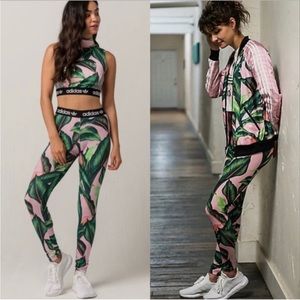 Adidas Originals X Farm leggings with Trefoil logo in palm print